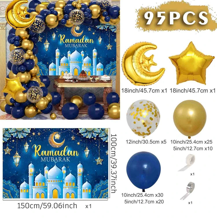 Eid Mubarak Green Gold Balloon Garland Arch Ramadan Kareem Decorations For Home 2025 Aid Moubarak Islamic Festival Party Decor
