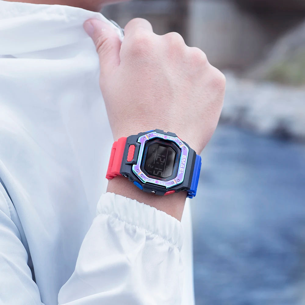 SAMEL Classic Digital Watch Men Fashion Rectangle Waterproof 50M Japan Movement Chronograph Men's Watches Alarm Clock 8059