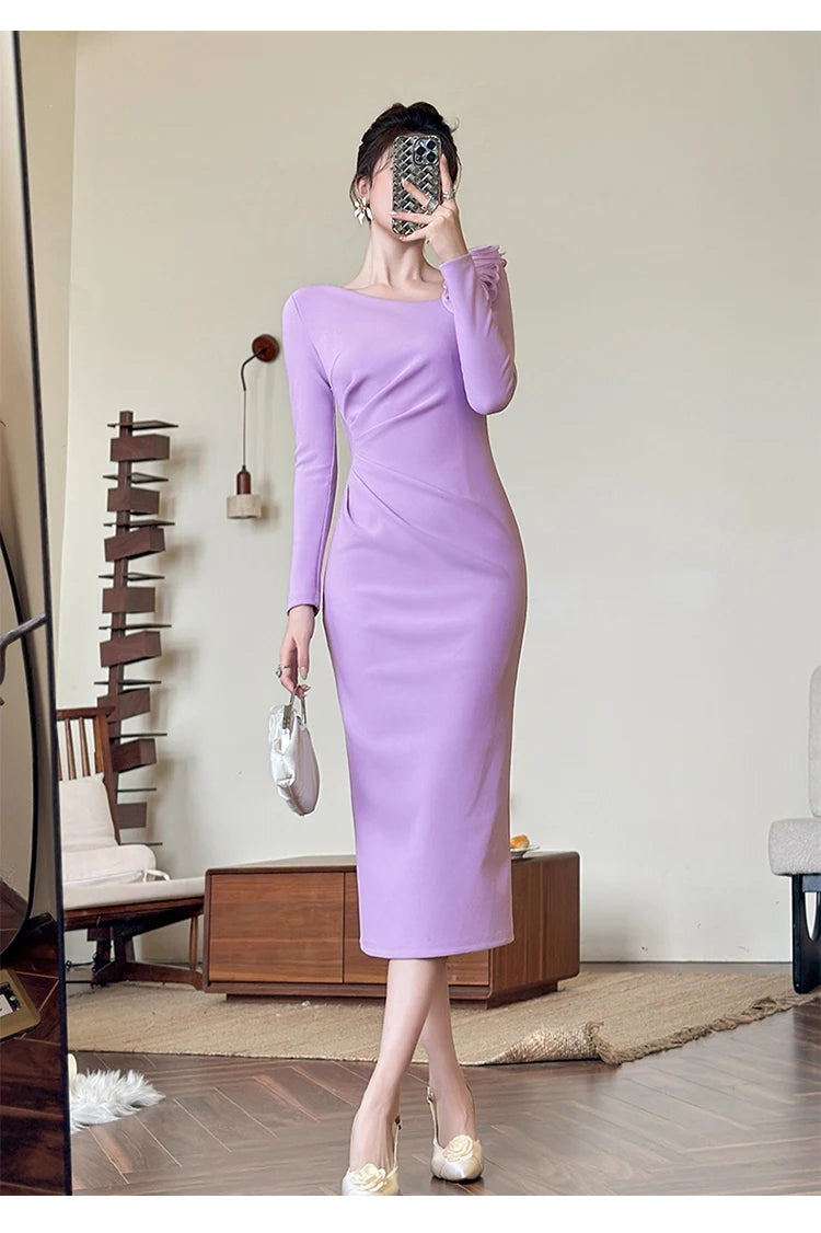 Banquet Dress for Women Elegant Sweet 3D Flower Bodycon Midi Robe Female Party Prom Vestidos Evening Gown Lady