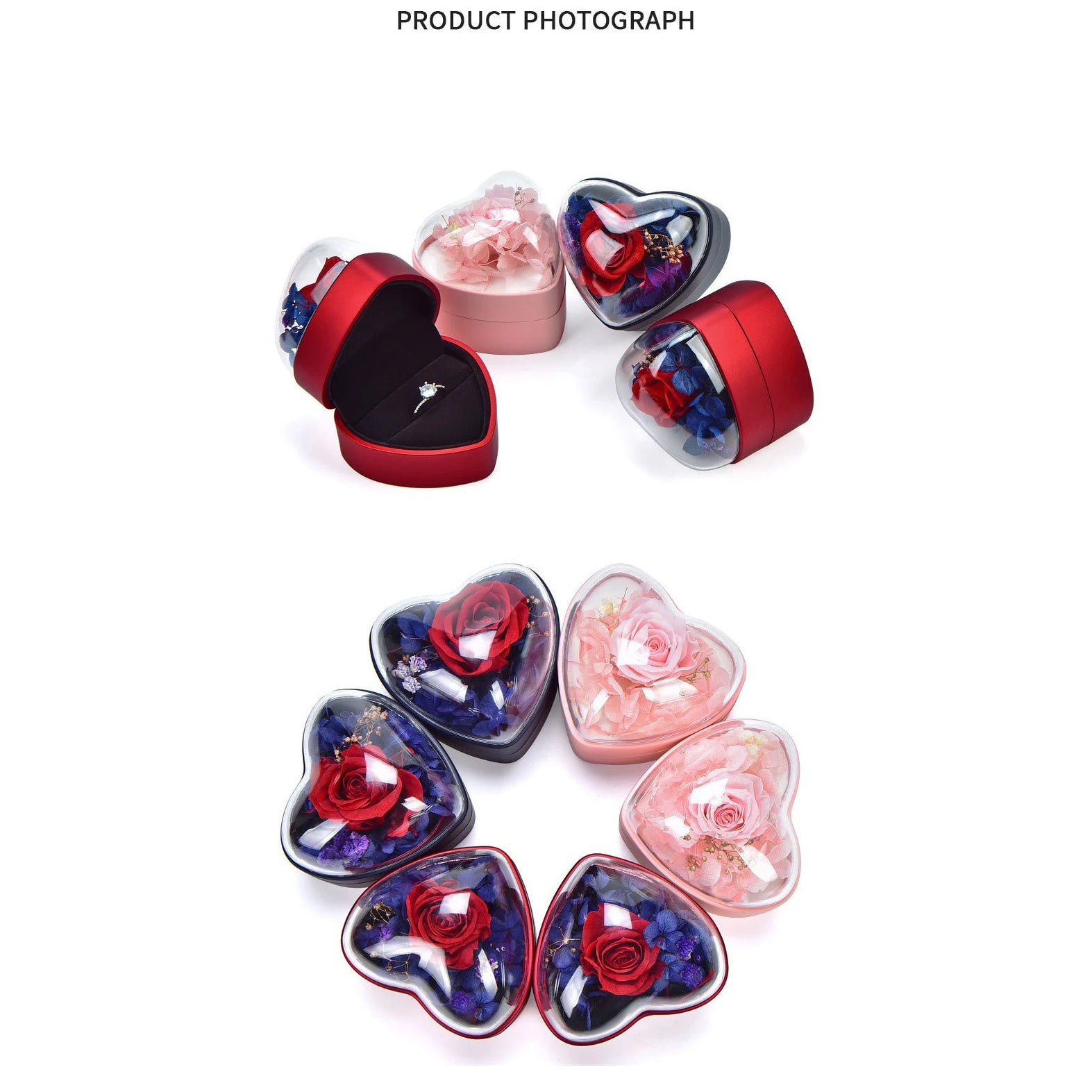 1 Pcs 7.1x6.2x6.5cm Pink/deep Bule Valentine's Day Dried Flower Ring Pendant Box 520 Propose Ring Box Jewelry Storage