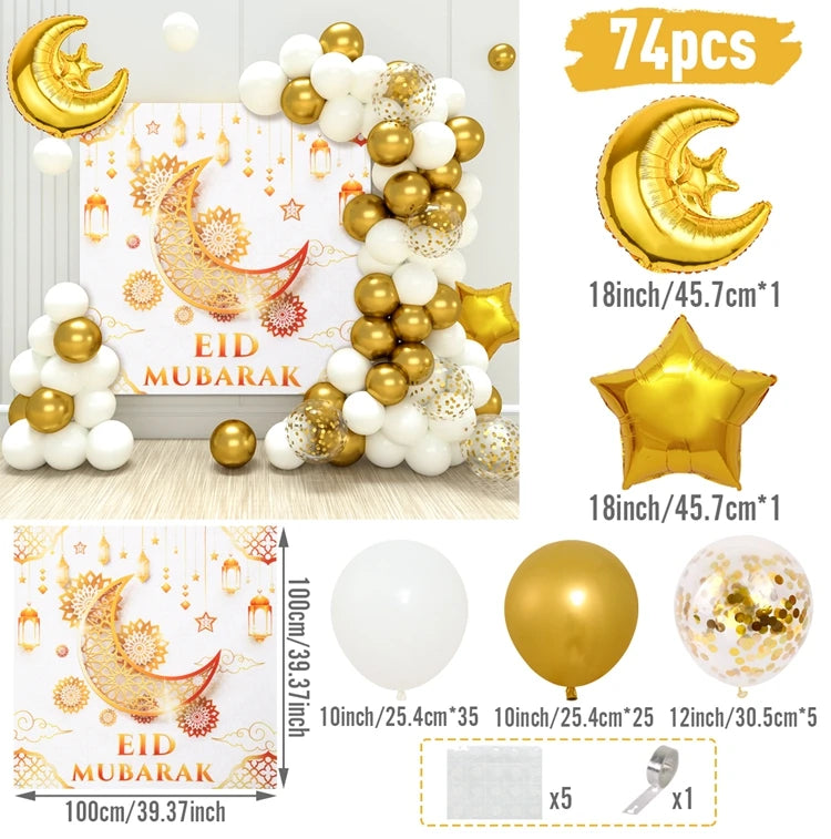 Eid Mubarak Green Gold Balloon Garland Arch Ramadan Kareem Decorations For Home 2025 Aid Moubarak Islamic Festival Party Decor