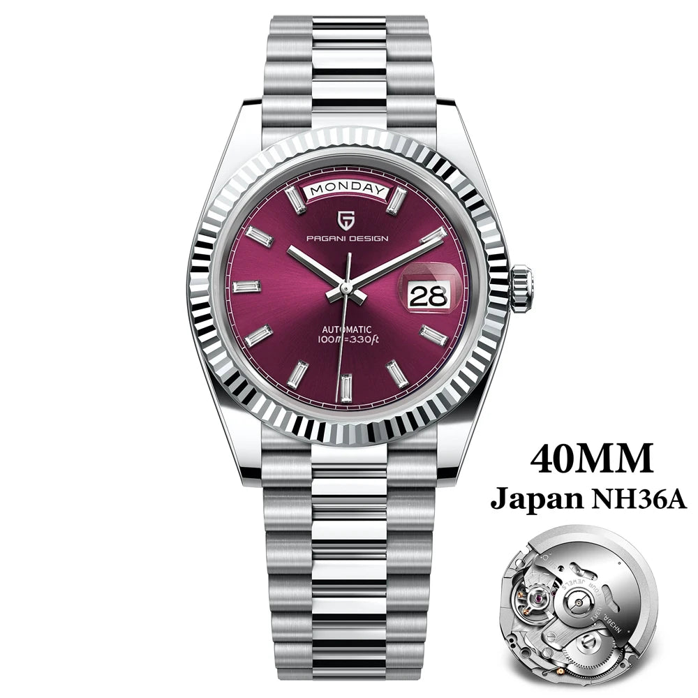 PAGANI DESIGN DD40 Gold White Date Week Luxury Automatic Watches Men TMI NH36A AR Sapphire crystal Mechanical Wristwatch For Men