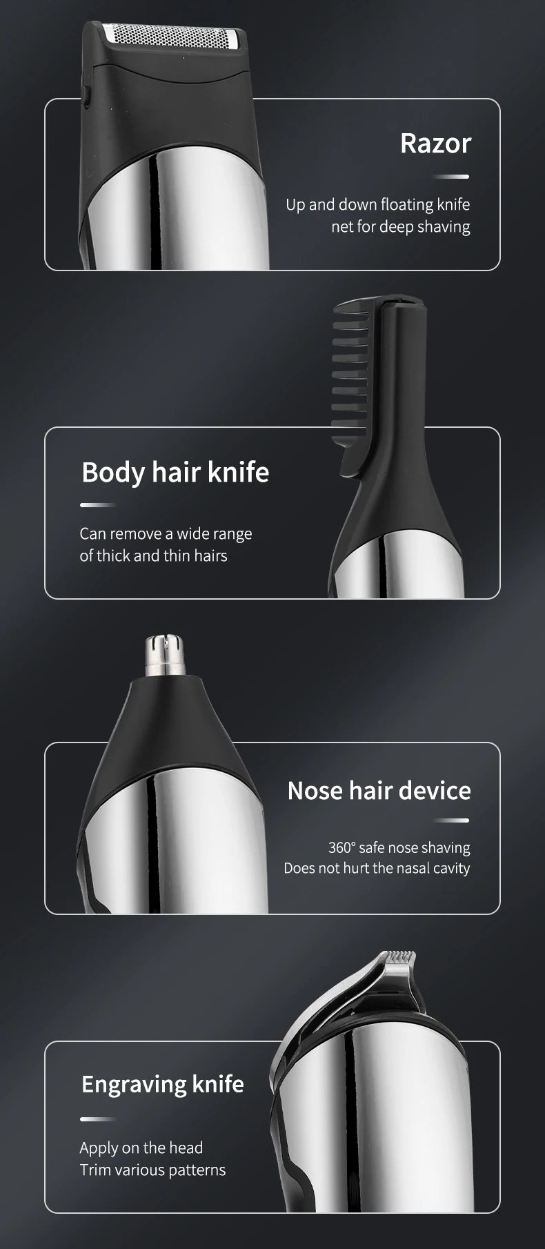 IRUIBEAUTY Men Hair Trimmer Set Face Body Beard Hair Clipper Waterproof Electric Hair Cutting Machine Grooming Kit Haircut