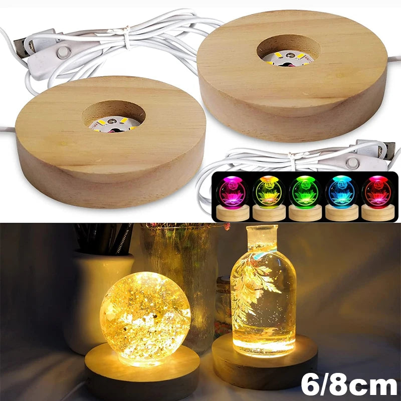 Wood Desktop Decorative Lights Base Night Light Wooden LED USB RGB Display Lamp Display Stand Lamps Holder Art Ornament