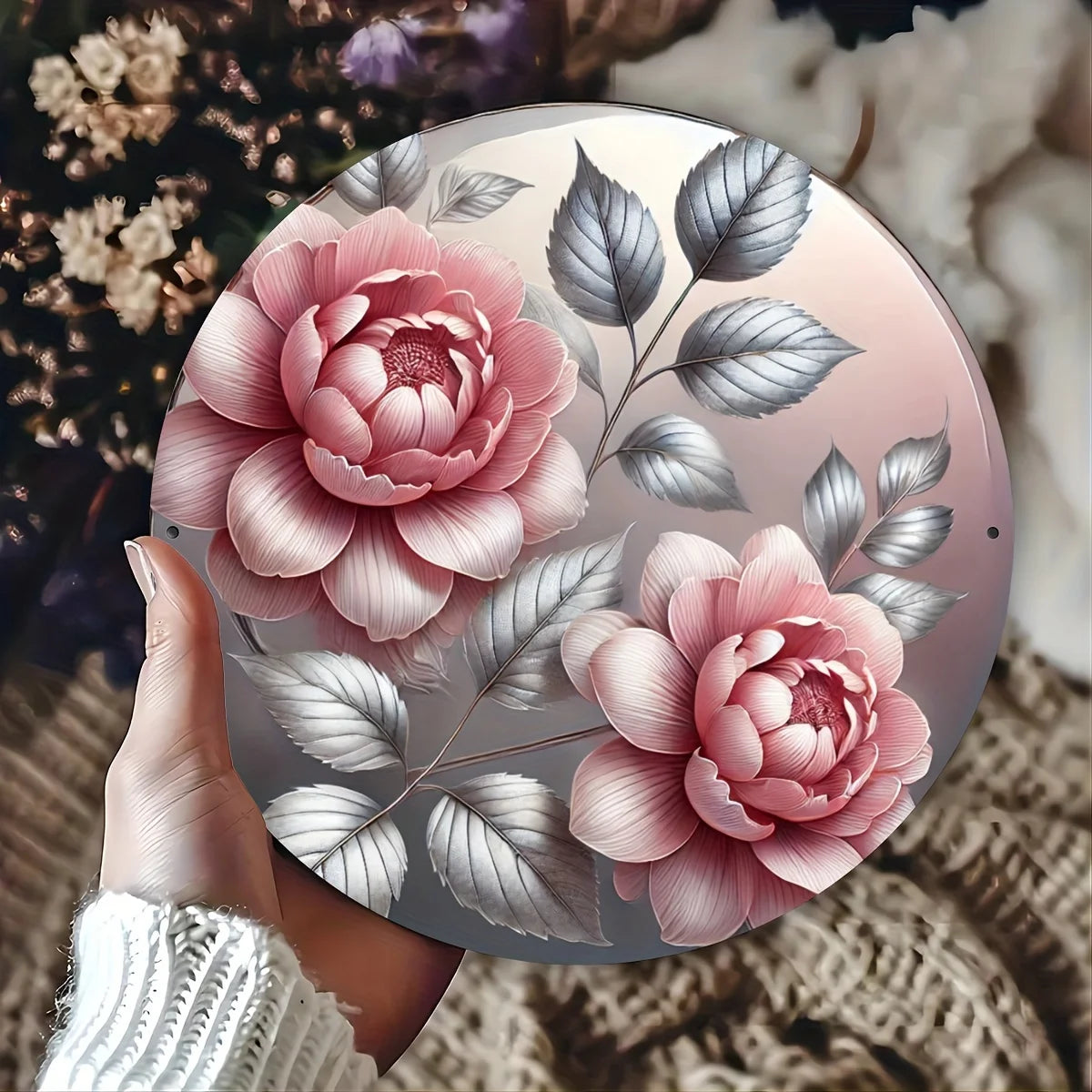 Valentine's Day Pink Floral Aluminum Sign - Charming Wall Decor for Home & Restaurants, Perfect for any Space