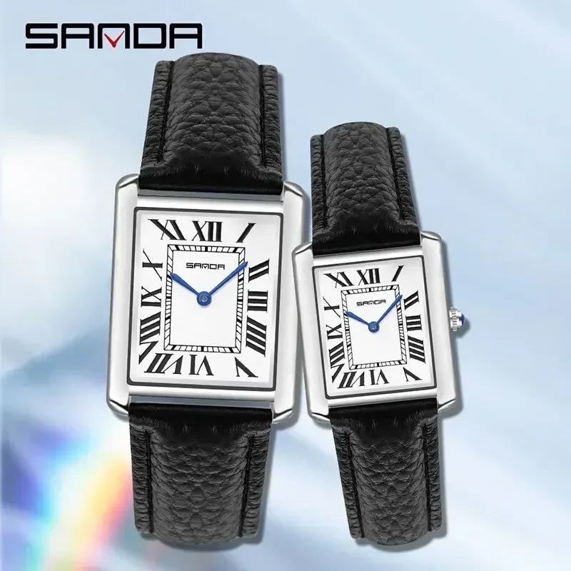 SANDA 9031/1108 Luxury Couple Quartz Watches for Men & Women, Waterproof Sport Casual Watch, Scratch Resistant Leather Strap