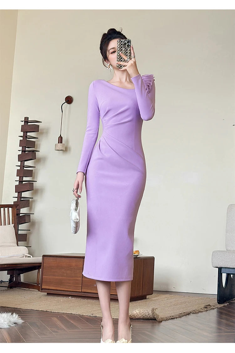 Banquet Dress for Women Elegant Sweet 3D Flower Bodycon Midi Robe Female Party Prom Vestidos Evening Gown Lady