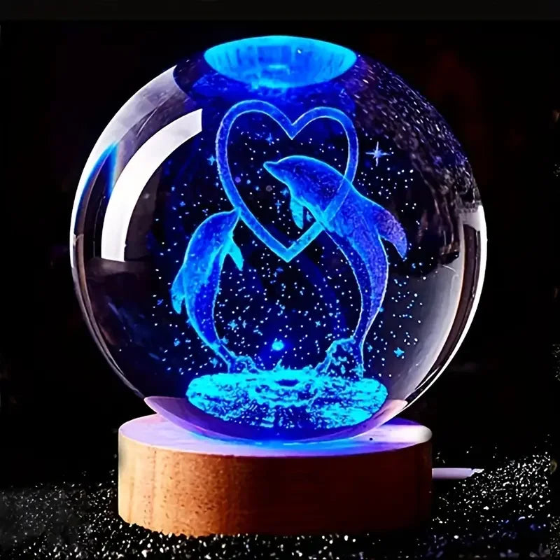 1pc 3D Dolphin crystal ball color nightlight, birthday gift for girlfriend, wife, children, Valentine's Day, anniversary gift, g