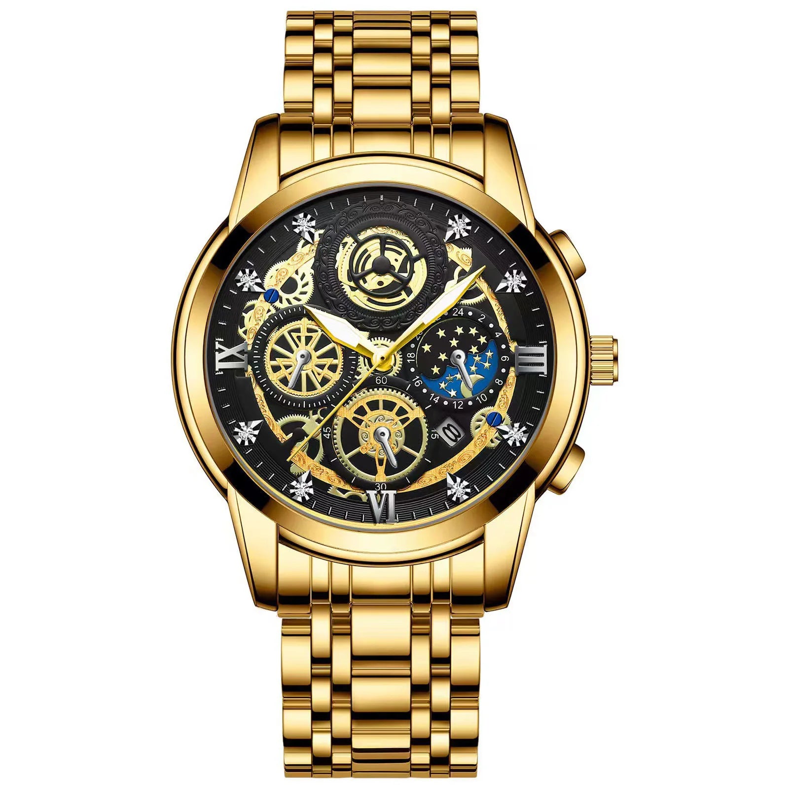 BINBOND Luxury Fashion Casual Quartz Men Watch Stainless Steel Strap Luxury Dial Luminous 30M Waterproof Business Men Wristwatch