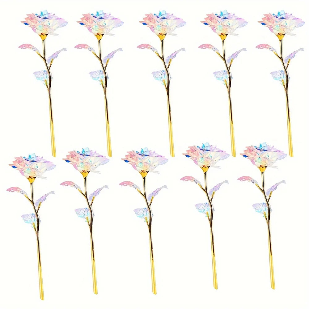 Valentine's Day Creative Gift 24K Foil Plated Rose Gold Rose Lasts Forever Love Wedding Decor Lover Roses Creative Gift 10PCS