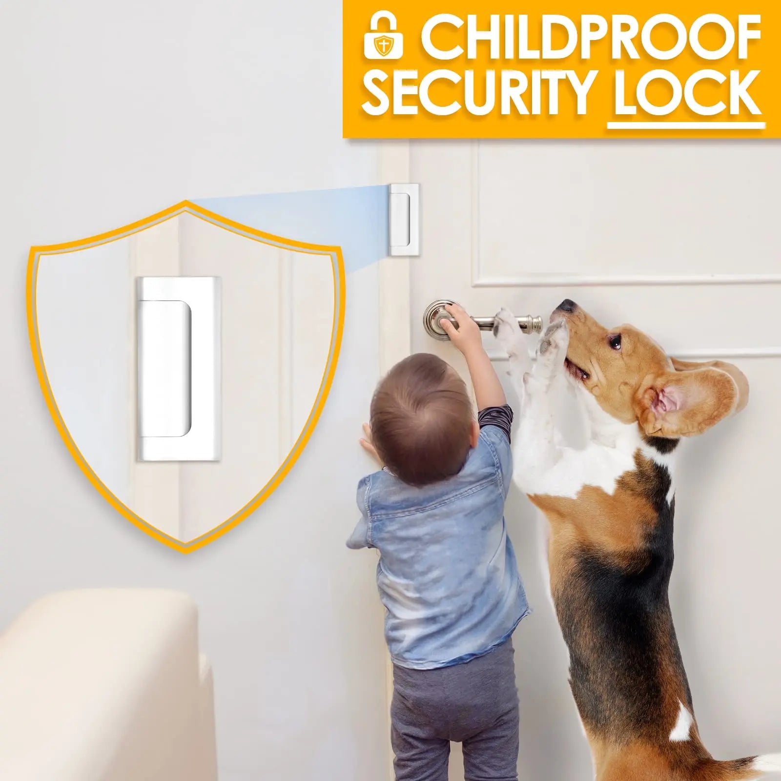 New Home Security Door Lock Aluminum Alloy Anti-theft Door Lock Childproof Door Reinforcement Lock with 3 Inch Stop