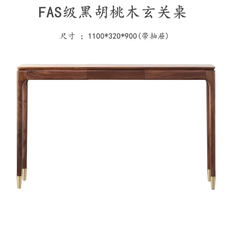 Nordic Black Walnut Solid Wood Console Table Luxury Entrance Drawer Narrow Table Living Room Wooden Cabinet Home Furniture