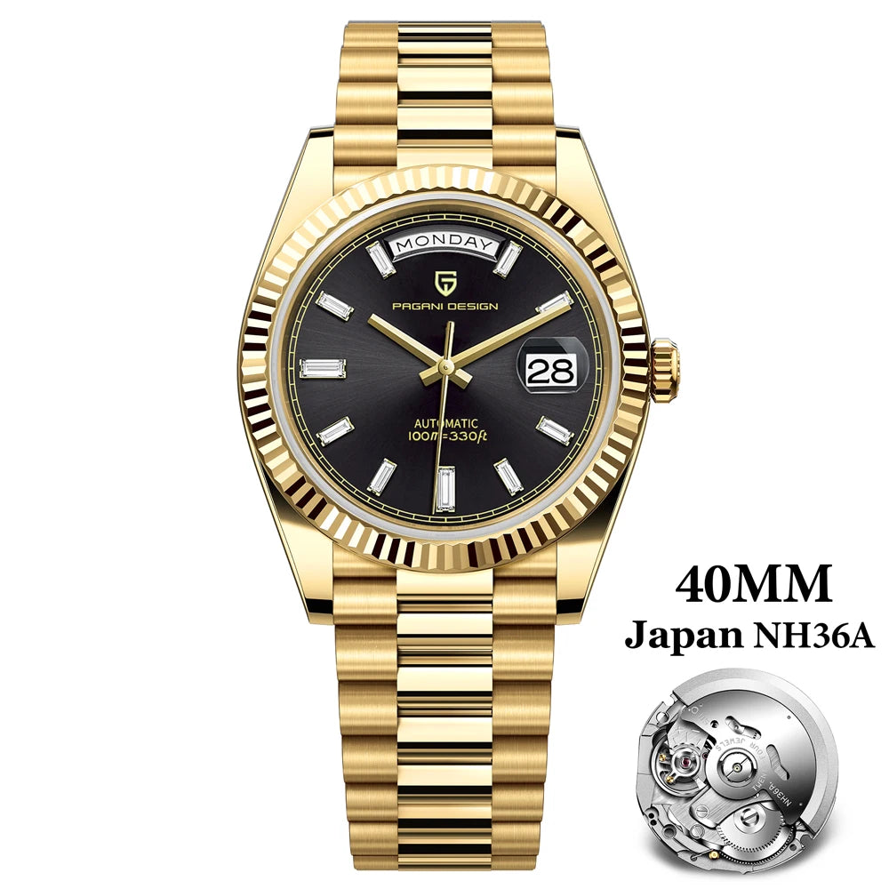 PAGANI DESIGN DD40 Gold White Date Week Luxury Automatic Watches Men TMI NH36A AR Sapphire crystal Mechanical Wristwatch For Men