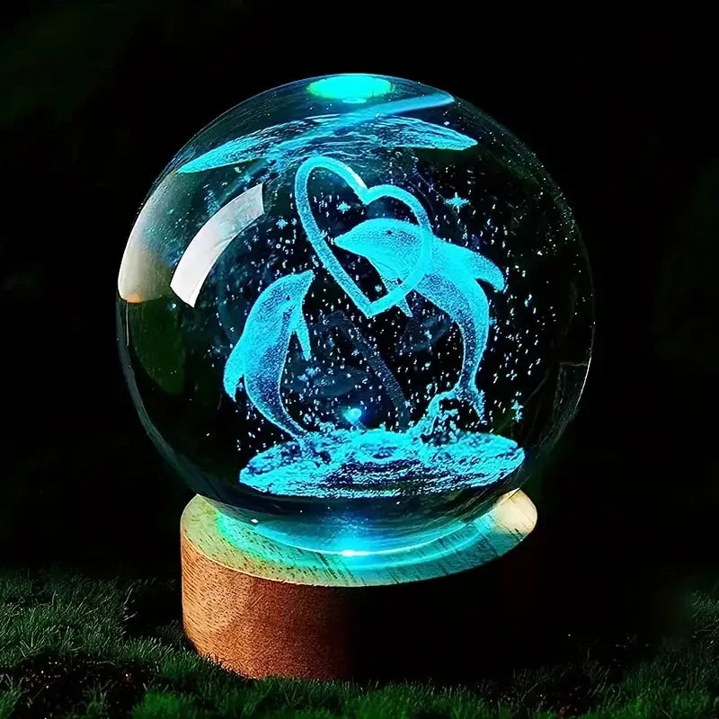 1pc 3D Dolphin crystal ball color nightlight, birthday gift for girlfriend, wife, children, Valentine's Day, anniversary gift, g