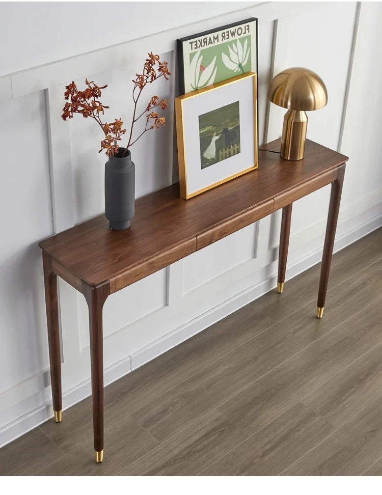Nordic Black Walnut Solid Wood Console Table Luxury Entrance Drawer Narrow Table Living Room Wooden Cabinet Home Furniture