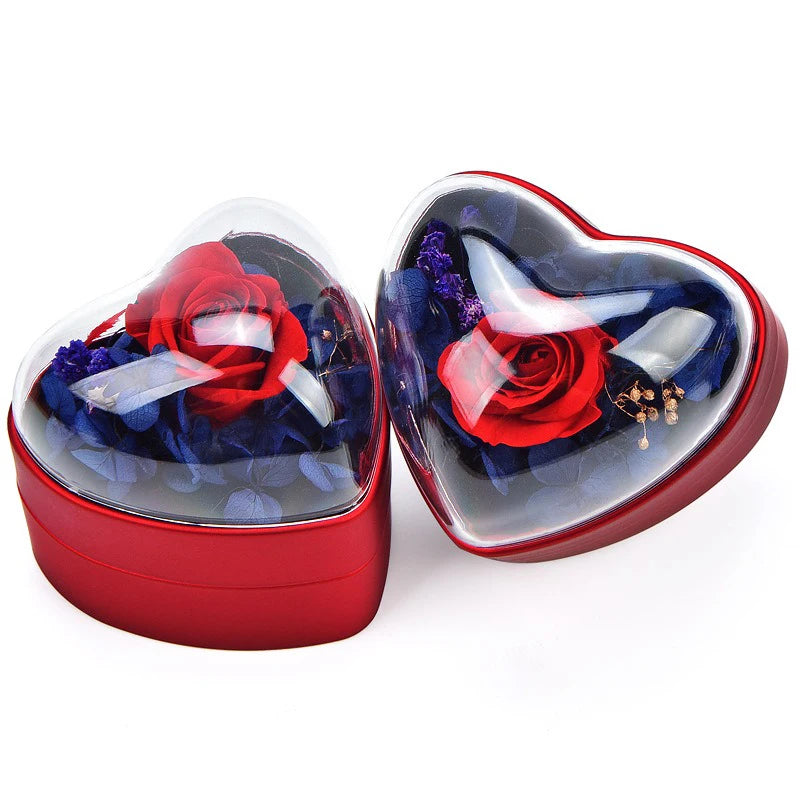 1 Pcs 7.1x6.2x6.5cm Pink/deep Bule Valentine's Day Dried Flower Ring Pendant Box 520 Propose Ring Box Jewelry Storage