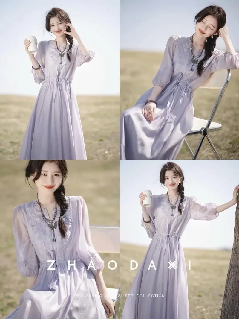 Embroidered Dress for Women in Summer 2025 New Style Loose Mid-length Skirt