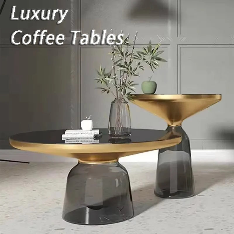 Luxury Coffee Tables Transparent Glass Round Side Table Nordic Modern Living Room Tea Table Colorful Furniture Decorations