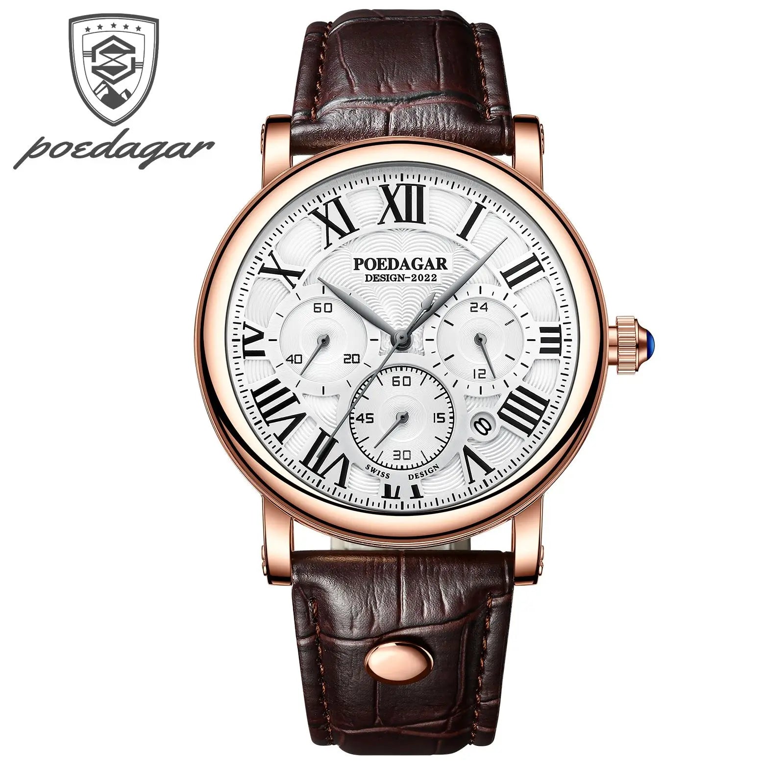 POEDAGAR Top Luxury Watches For Men Chronograph Date Man Quartz Watch Waterproof Leather Fashion Business Men's Wristwatch Reloj