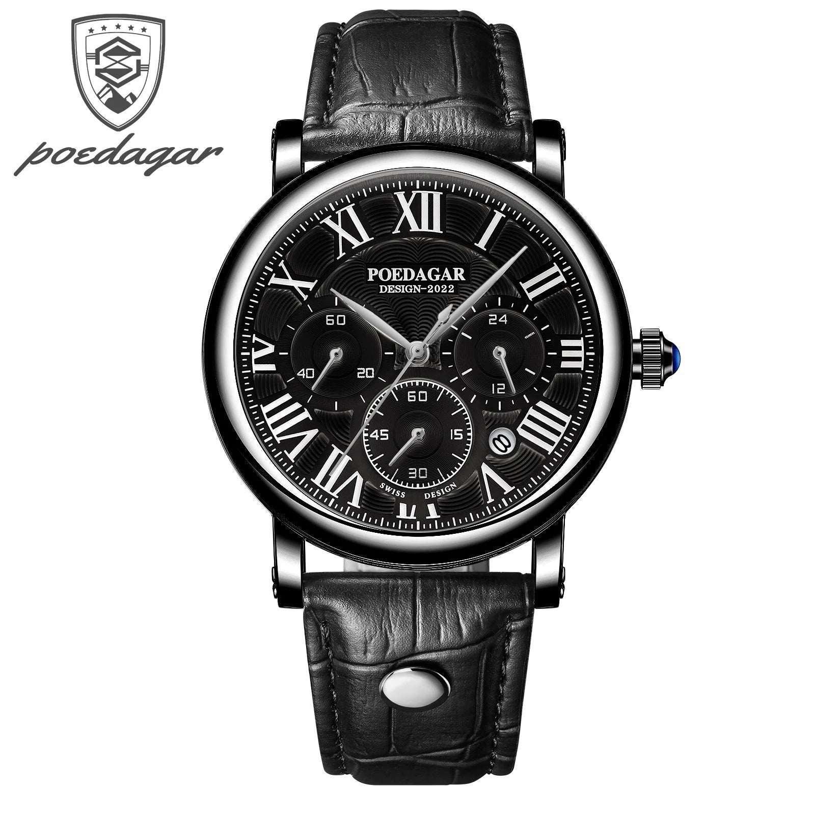 POEDAGAR Top Luxury Watches For Men Chronograph Date Man Quartz Watch Waterproof Leather Fashion Business Men's Wristwatch Reloj
