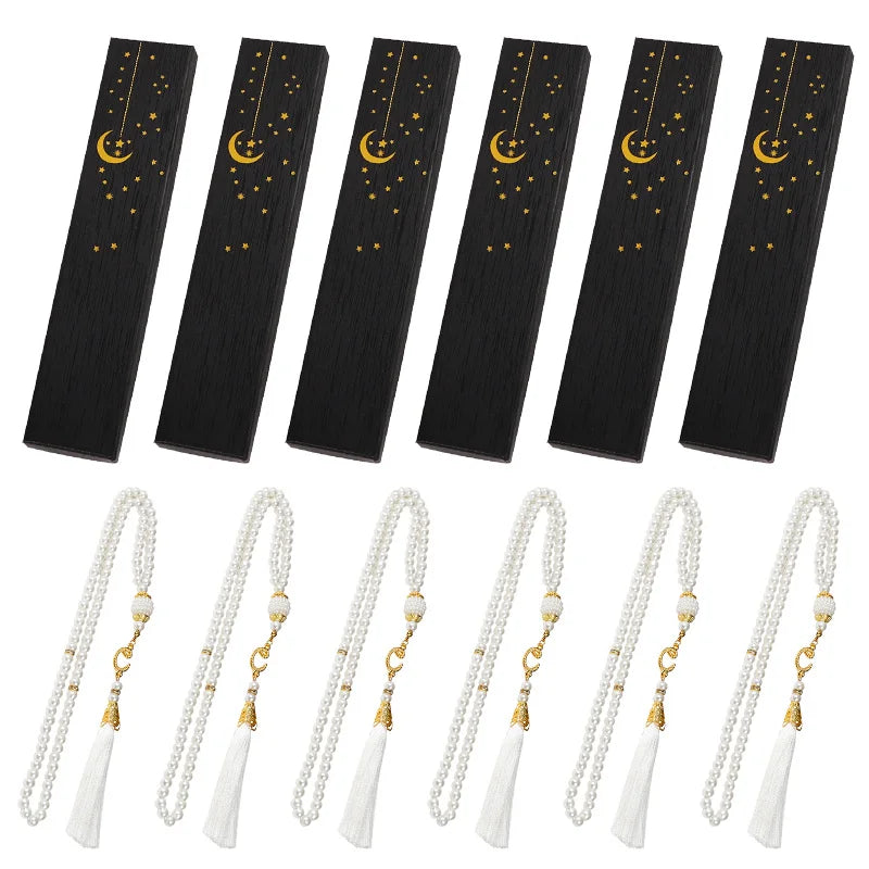 12Pcs Muslim Prayer Beads Bracelet with Gift Box Eid Mubarak Ramadan Islamic Festival Party Decoration Gift Favors Home Pendant