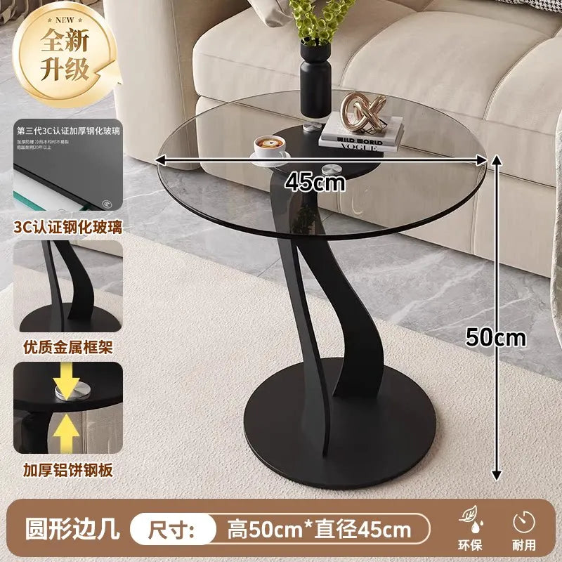 Tempered Glass Sofa Coffee Table Round Modern Living Room Mobile Sofa Side Table Luxury Lounge Designer Auxiliary Furniture