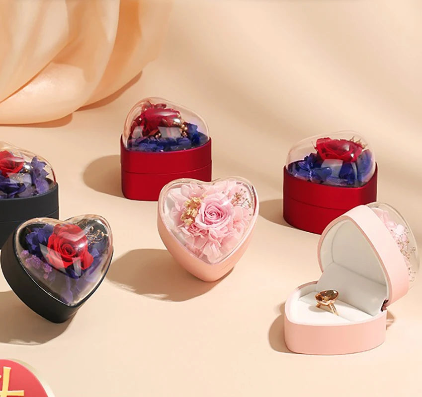 1 Pcs 7.1x6.2x6.5cm Pink/deep Bule Valentine's Day Dried Flower Ring Pendant Box 520 Propose Ring Box Jewelry Storage