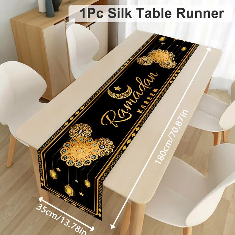 Ramadan Kareem Polyester Table Runner Ramadan Decoration For Home 2025 Islamic Muslim Party Supplies Gift EID Mubarak Al Adha