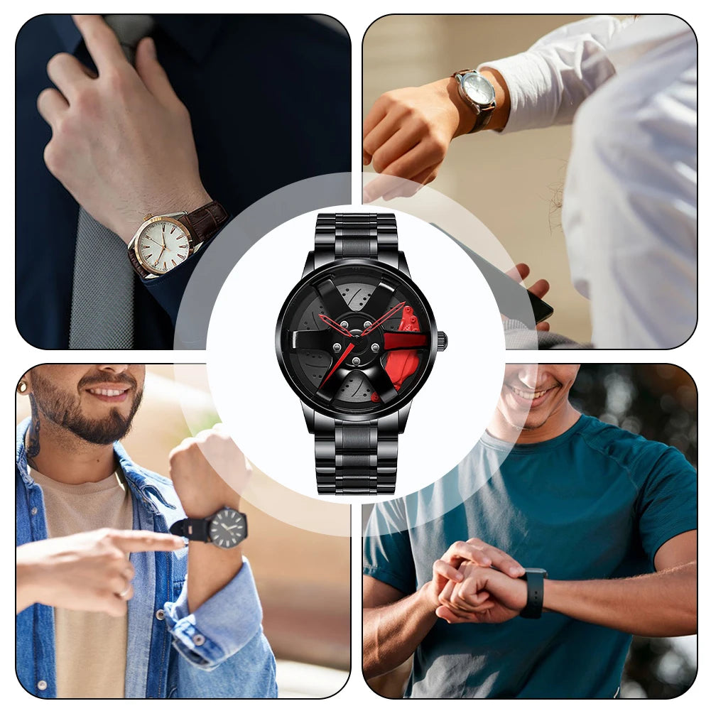 Cool And Cool Fashion Clock Leather Men's Quartz Wristwatch Dial Sport Car Rim Wheel Hub Business Luxury Sports Wrist Watches