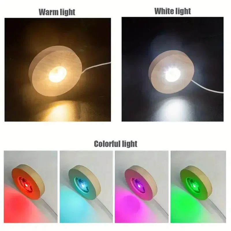 Wood Desktop Decorative Lights Base Night Light Wooden LED USB RGB Display Lamp Display Stand Lamps Holder Art Ornament