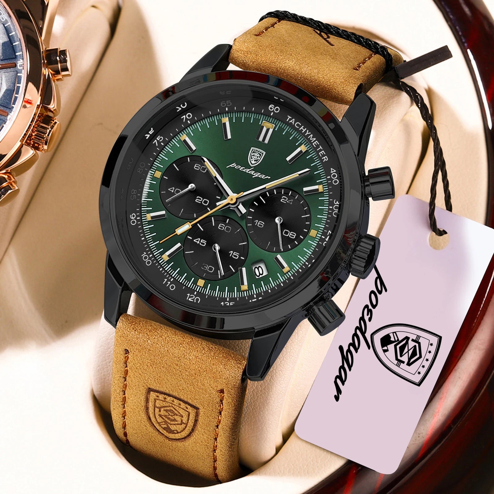 POEDAGAR Top Brand Men's Quartz Watch Waterproof Luminous Chronograph Military Man Watch Luxury Fashion Leather Watches For Men