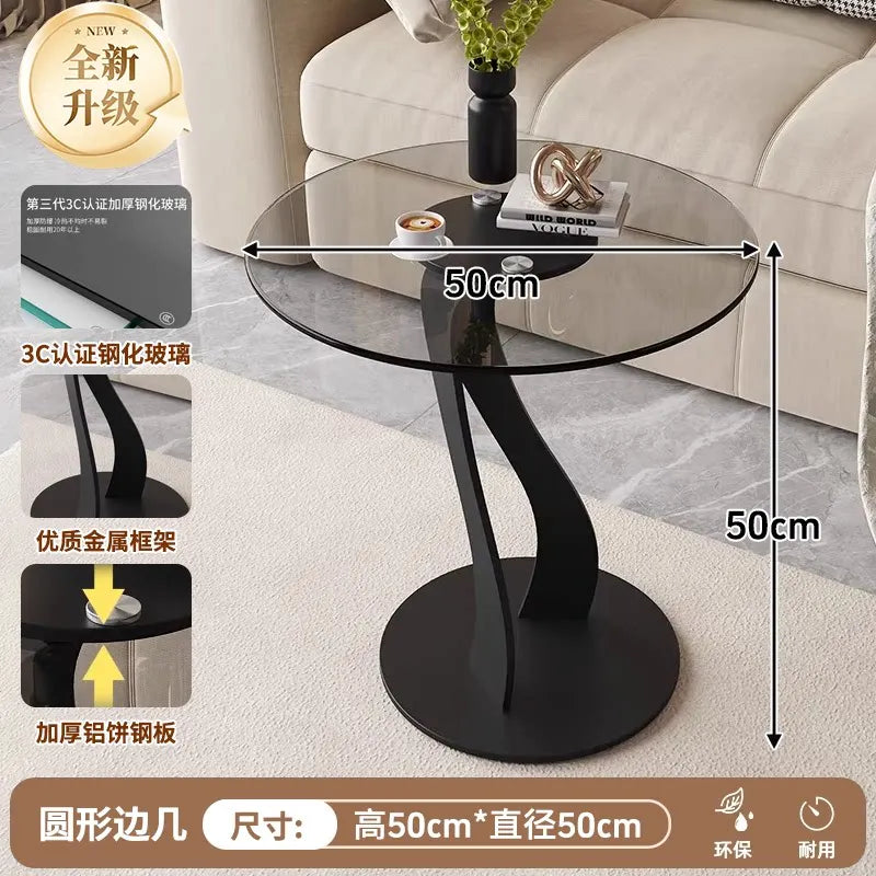 Tempered Glass Sofa Coffee Table Round Modern Living Room Mobile Sofa Side Table Luxury Lounge Designer Auxiliary Furniture