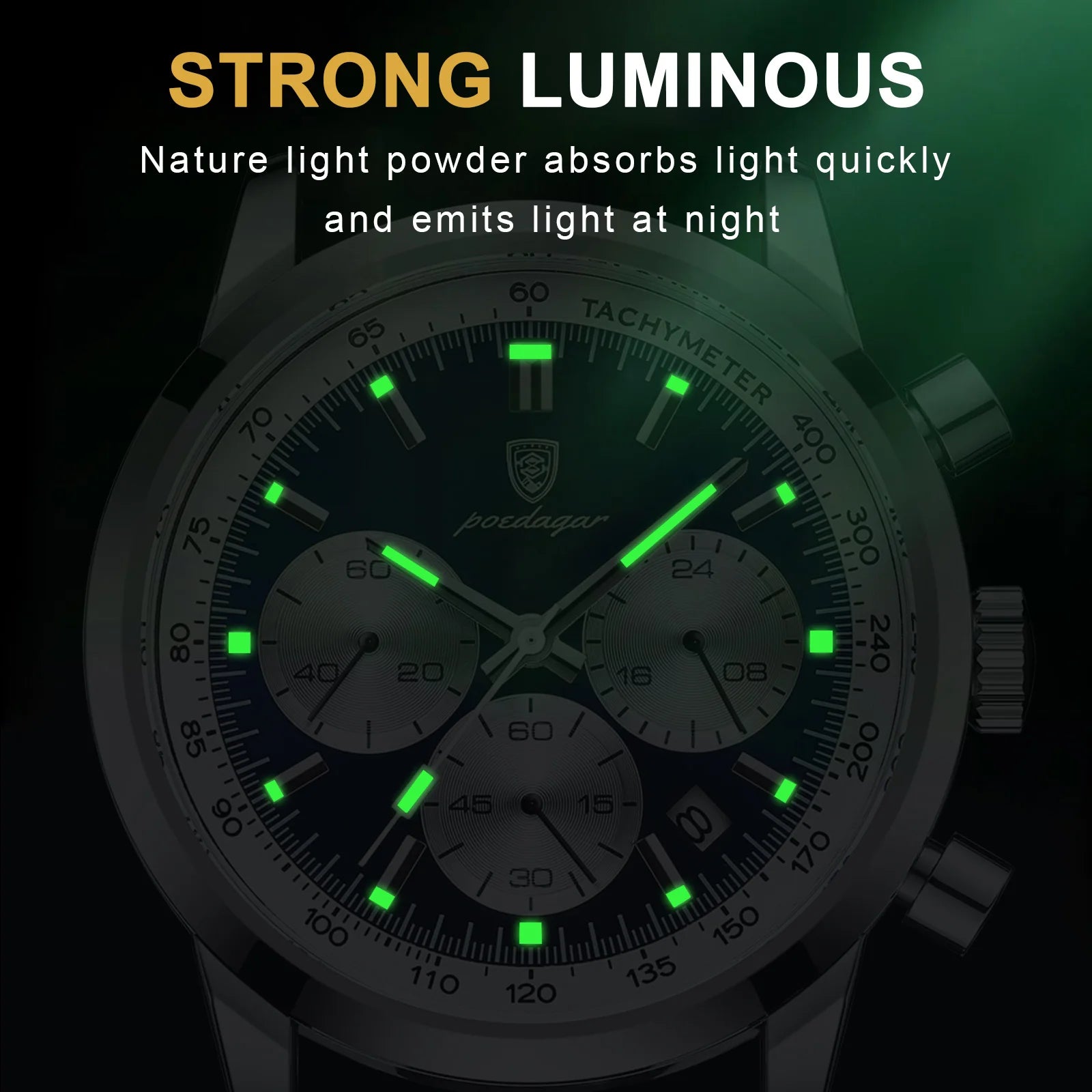 POEDAGAR Top Brand Men's Quartz Watch Waterproof Luminous Chronograph Military Man Watch Luxury Fashion Leather Watches For Men