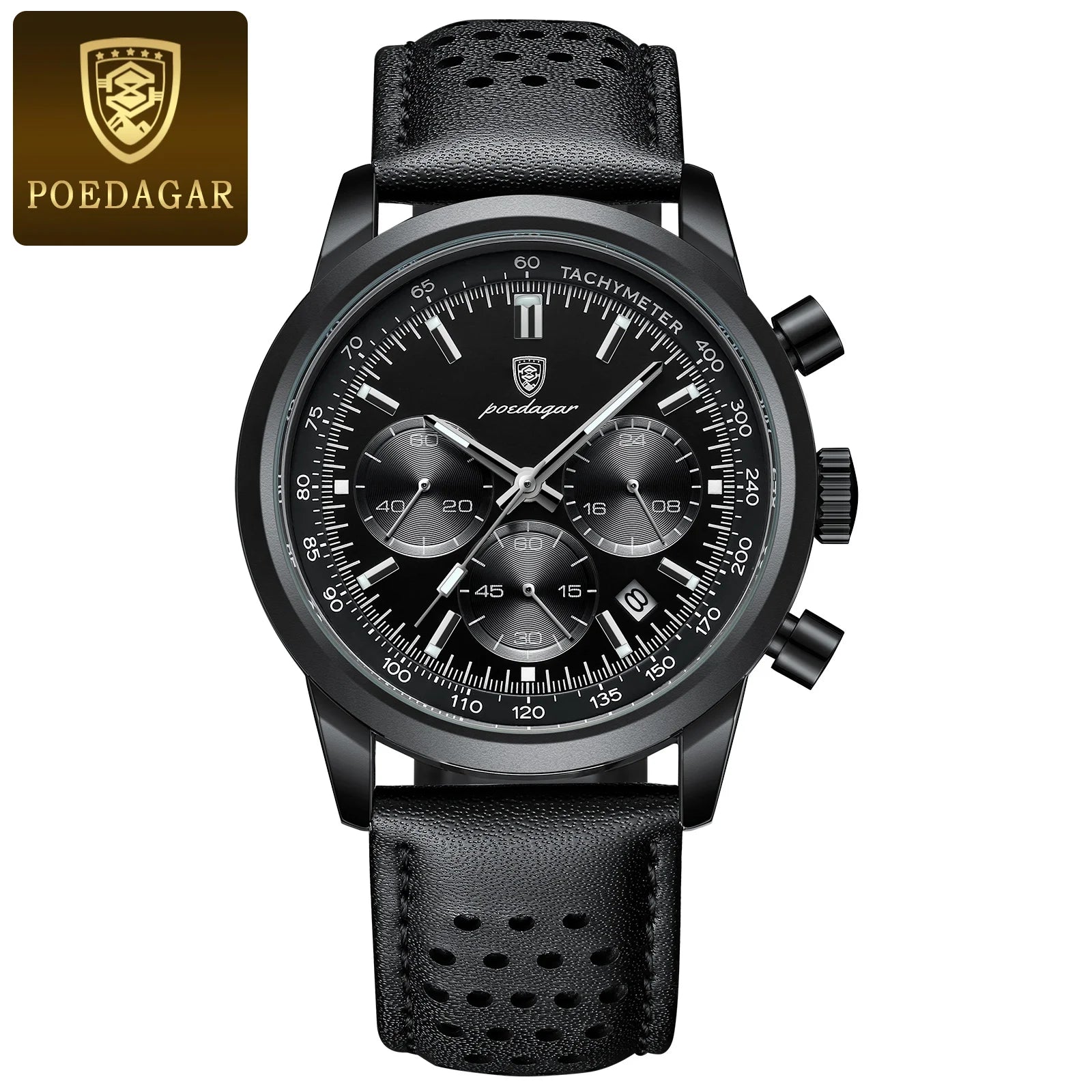 POEDAGAR Top Brand Men's Quartz Watch Waterproof Luminous Chronograph Military Man Watch Luxury Fashion Leather Watches For Men