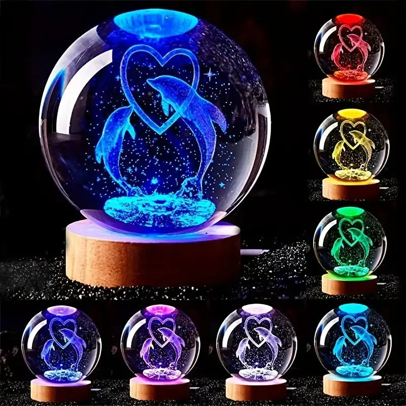 1pc 3D Dolphin crystal ball color nightlight, birthday gift for girlfriend, wife, children, Valentine's Day, anniversary gift, g