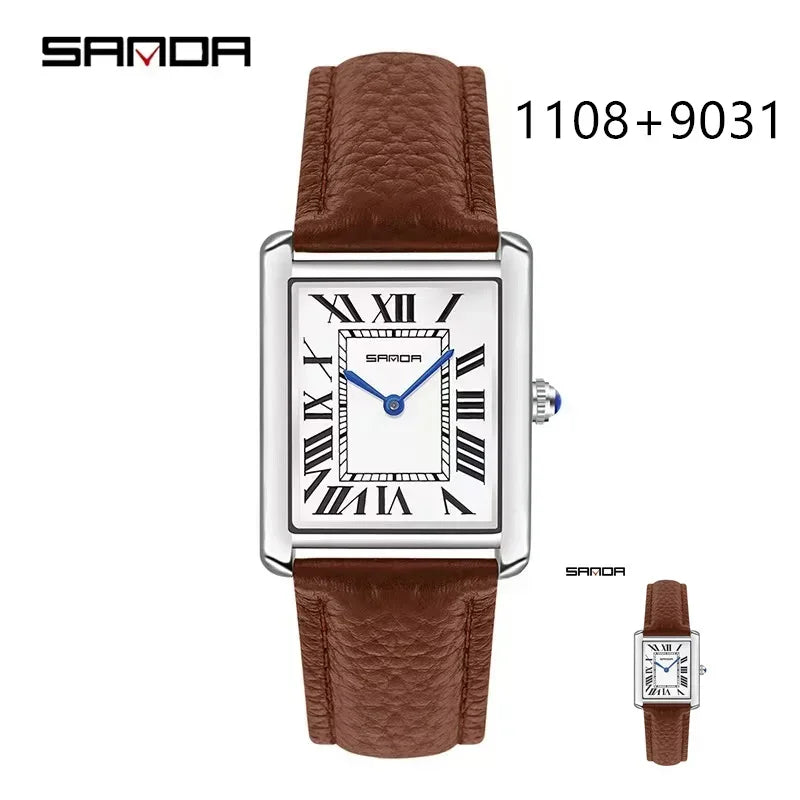 SANDA 9031/1108 Luxury Couple Quartz Watches for Men & Women, Waterproof Sport Casual Watch, Scratch Resistant Leather Strap