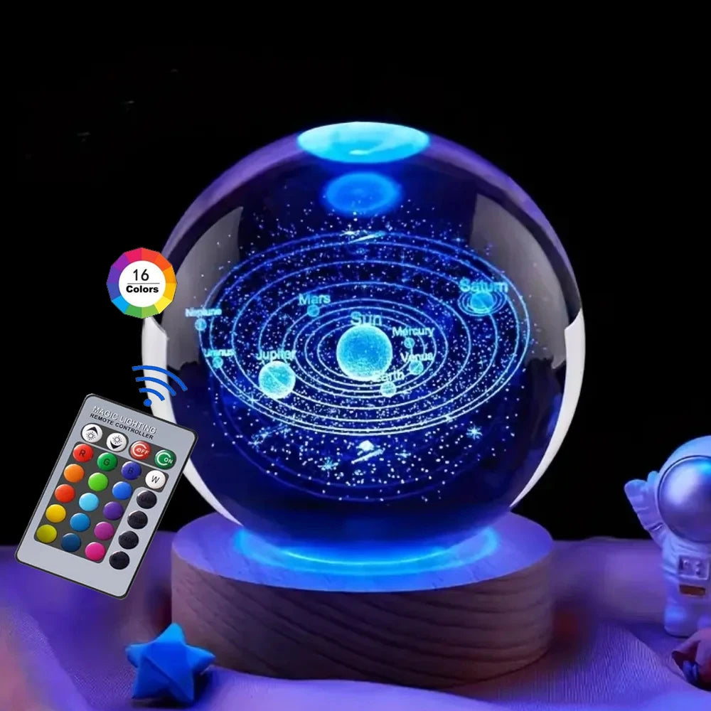 Hot 6cm 3D Crystal Ball Stitch 16 colors can be remotely controlled Crystal Planet Night Light Laser Carving Children's Gifts
