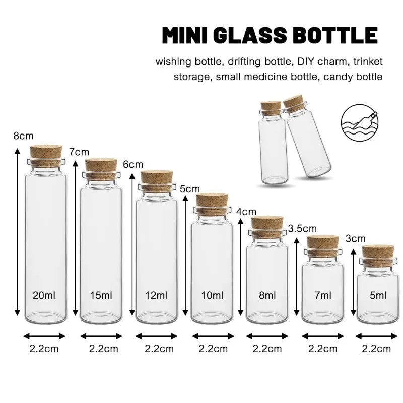 10PCS 5ML-20ML Small Glass Bottles with Cork Stoppers Mini Glass DIY Decoration  Vials Cork Message Glass Vial Wishing Bottles