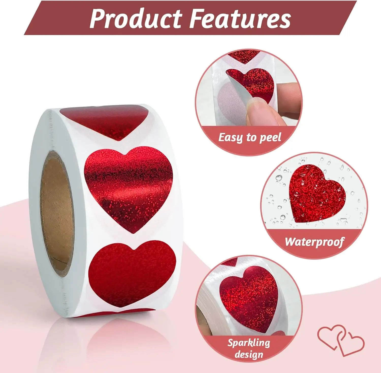 Red Heart Shape Sticker Valentine's Day Paper Packaging Labels Candy Bag Gift Box Packing Bag  Birthday Party Wedding Supplies