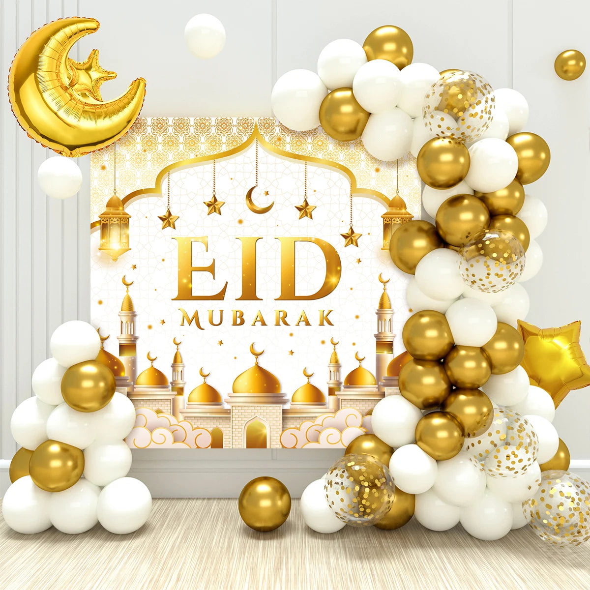 Eid Mubarak Green Gold Balloon Garland Arch Ramadan Kareem Decorations For Home 2025 Aid Moubarak Islamic Festival Party Decor