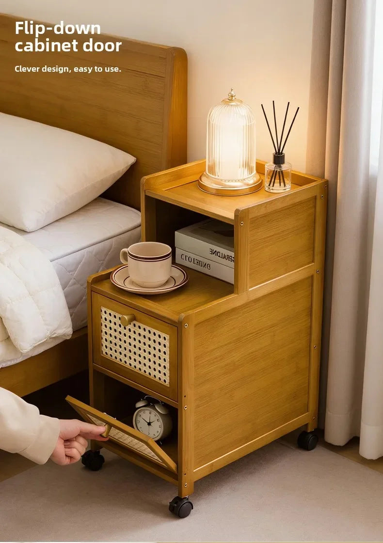 wood bedside table, small mini simple modern rack, ultra-narrow crevice storage cabinet, bedroom very narrow bedside cabinet