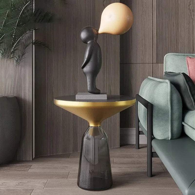 Luxury Coffee Tables Transparent Glass Round Side Table Nordic Modern Living Room Tea Table Colorful Furniture Decorations