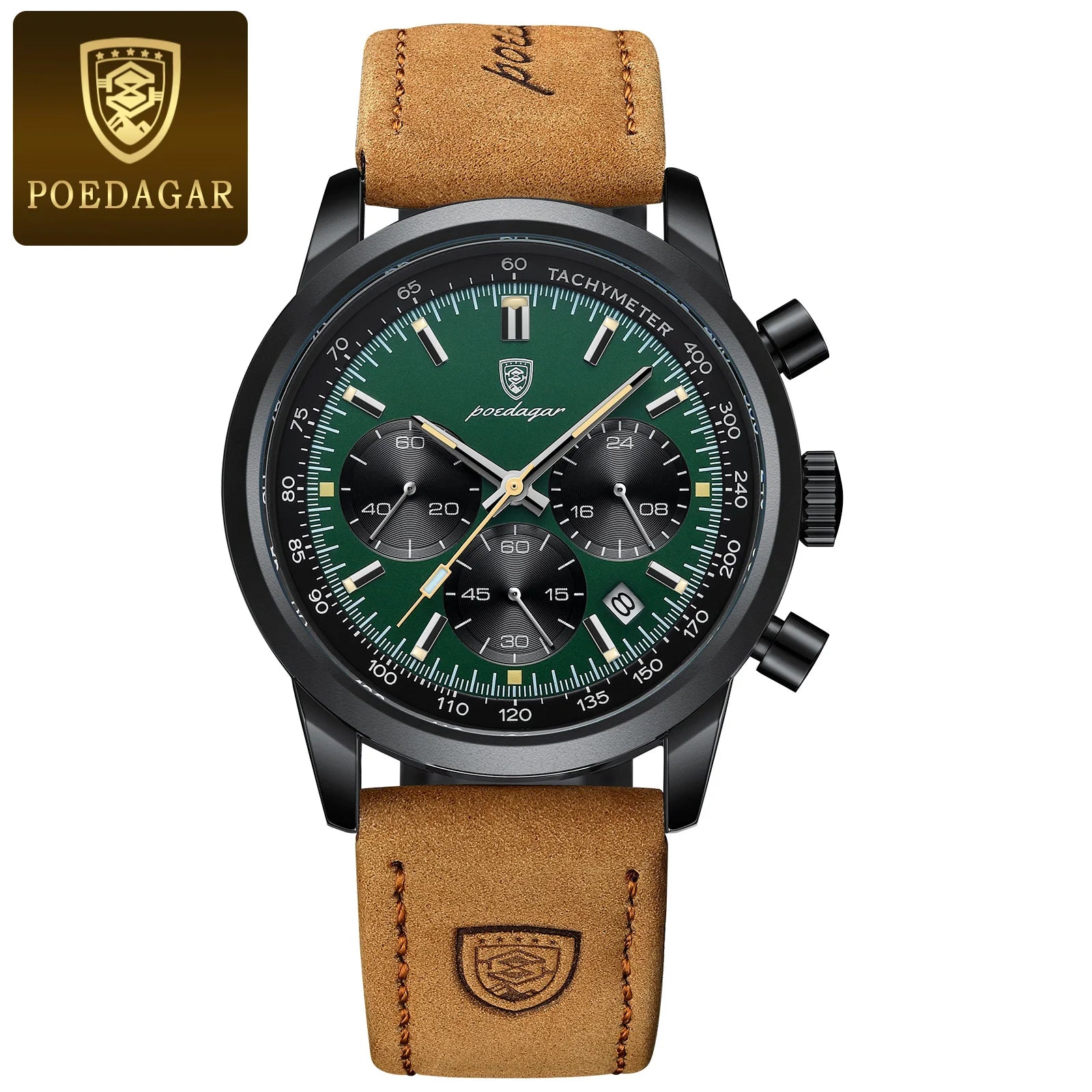 POEDAGAR Top Brand Men's Quartz Watch Waterproof Luminous Chronograph Military Man Watch Luxury Fashion Leather Watches For Men