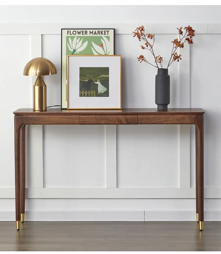 Nordic Black Walnut Solid Wood Console Table Luxury Entrance Drawer Narrow Table Living Room Wooden Cabinet Home Furniture