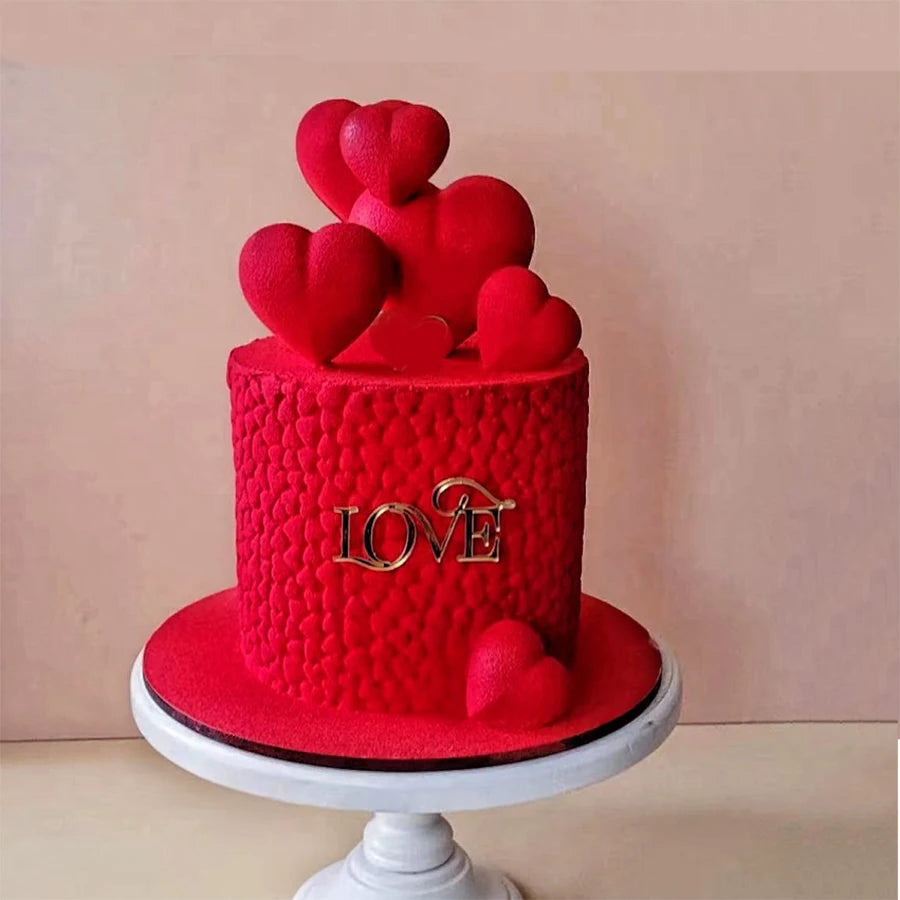 10pcs Gold Acrylic Heart Love Cake Topper for Valentine's Day Wedding Birthday Party Cake Decoration Supplies