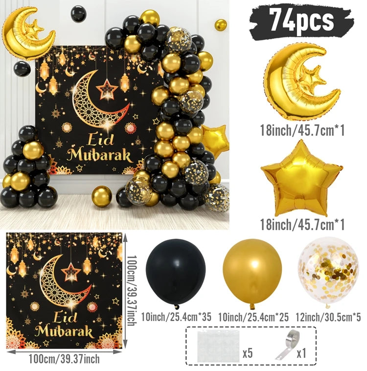 Eid Mubarak Green Gold Balloon Garland Arch Ramadan Kareem Decorations For Home 2025 Aid Moubarak Islamic Festival Party Decor