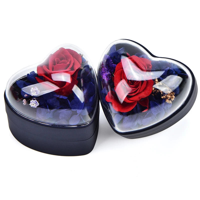 1 Pcs 7.1x6.2x6.5cm Pink/deep Bule Valentine's Day Dried Flower Ring Pendant Box 520 Propose Ring Box Jewelry Storage