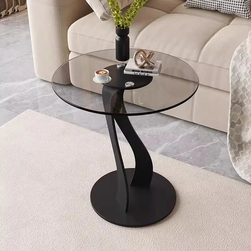 Tempered Glass Sofa Coffee Table Round Modern Living Room Mobile Sofa Side Table Luxury Lounge Designer Auxiliary Furniture