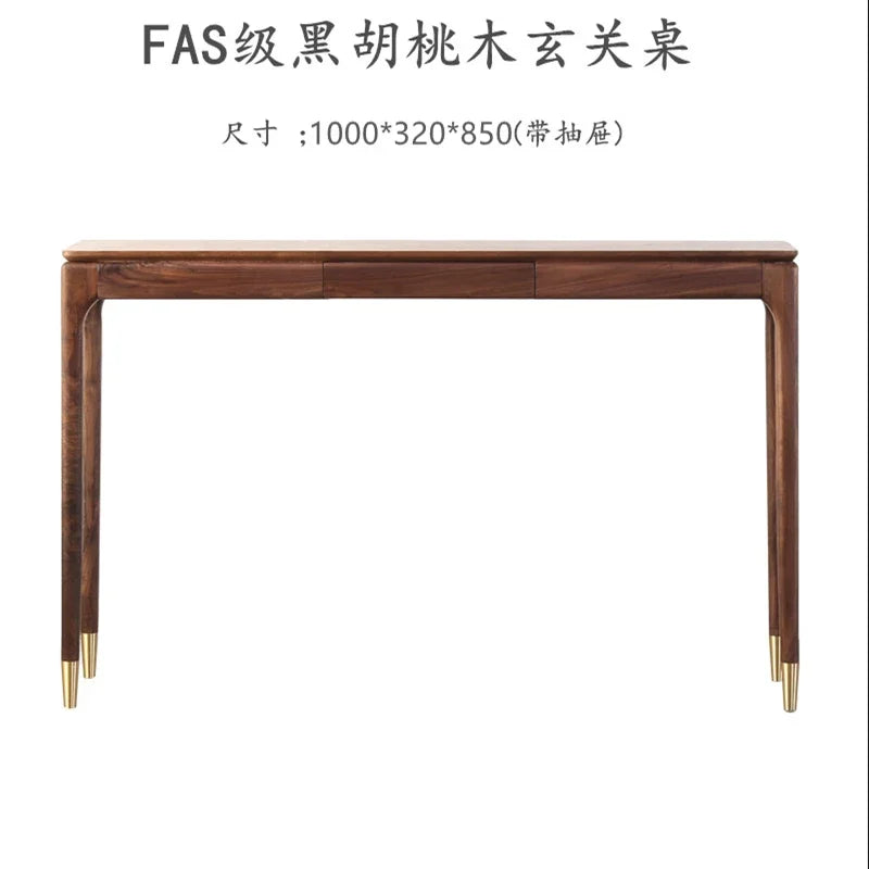 Nordic Black Walnut Solid Wood Console Table Luxury Entrance Drawer Narrow Table Living Room Wooden Cabinet Home Furniture