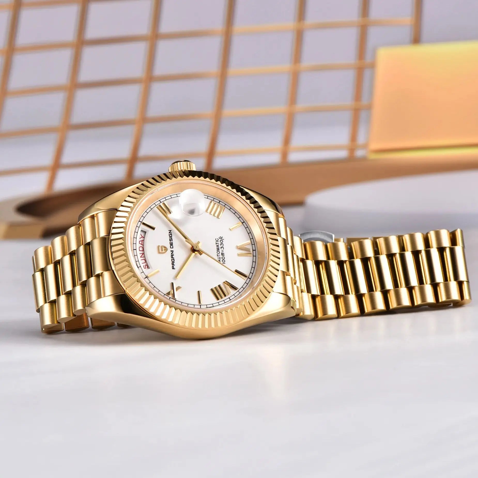 PAGANI DESIGN DD40 Gold White Date Week Luxury Automatic Watches Men TMI NH36A AR Sapphire crystal Mechanical Wristwatch For Men